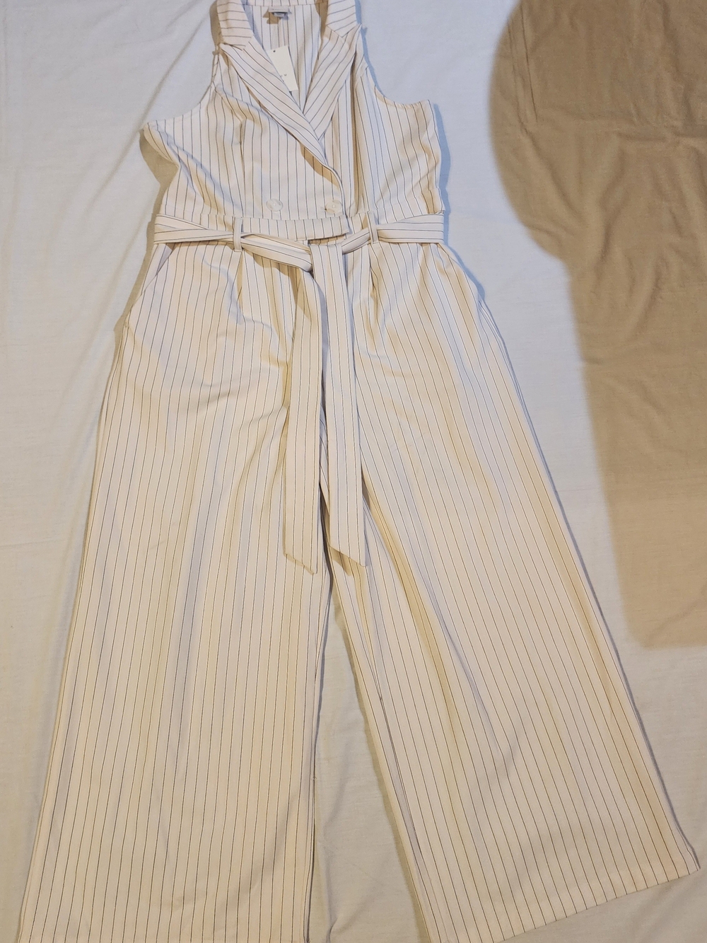 a new day Cream and Black Pinstripe Sleeveless Wrap Jumpsuit